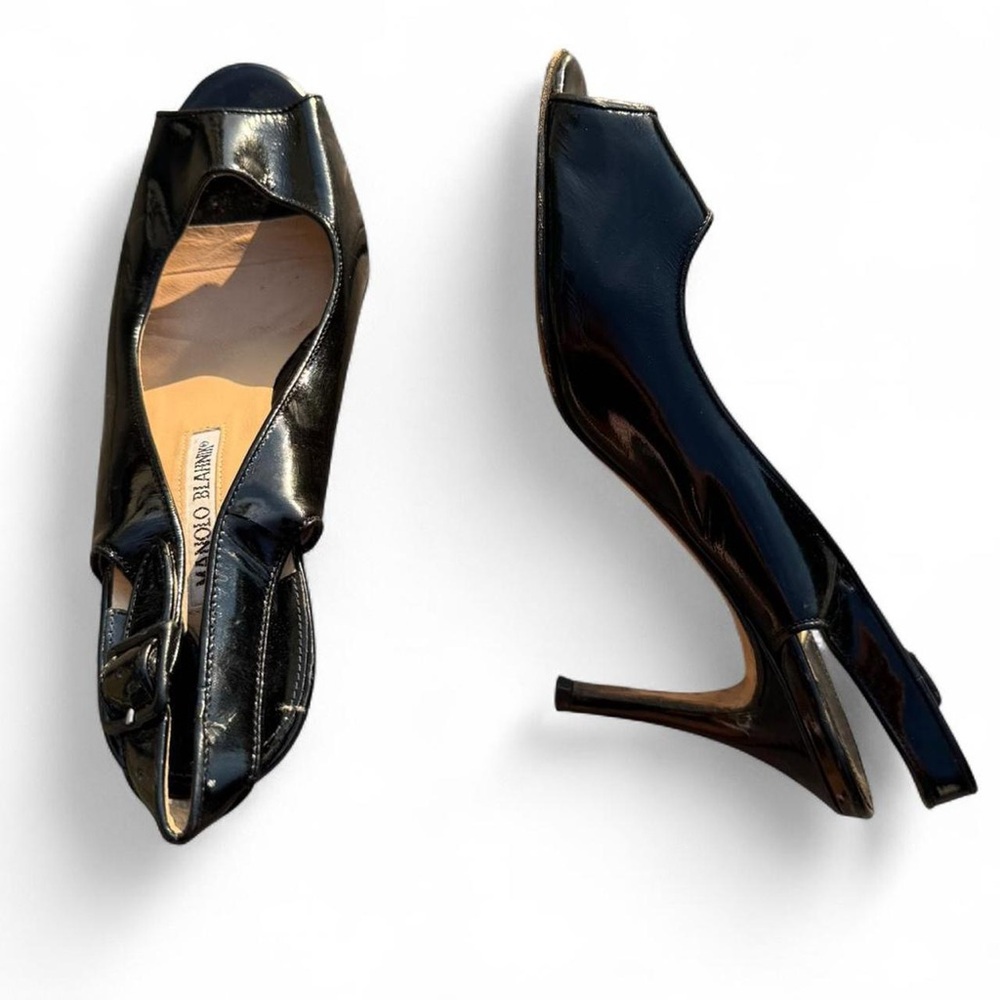 Manolo Blahnik Glossy Black Peep Toe Heels